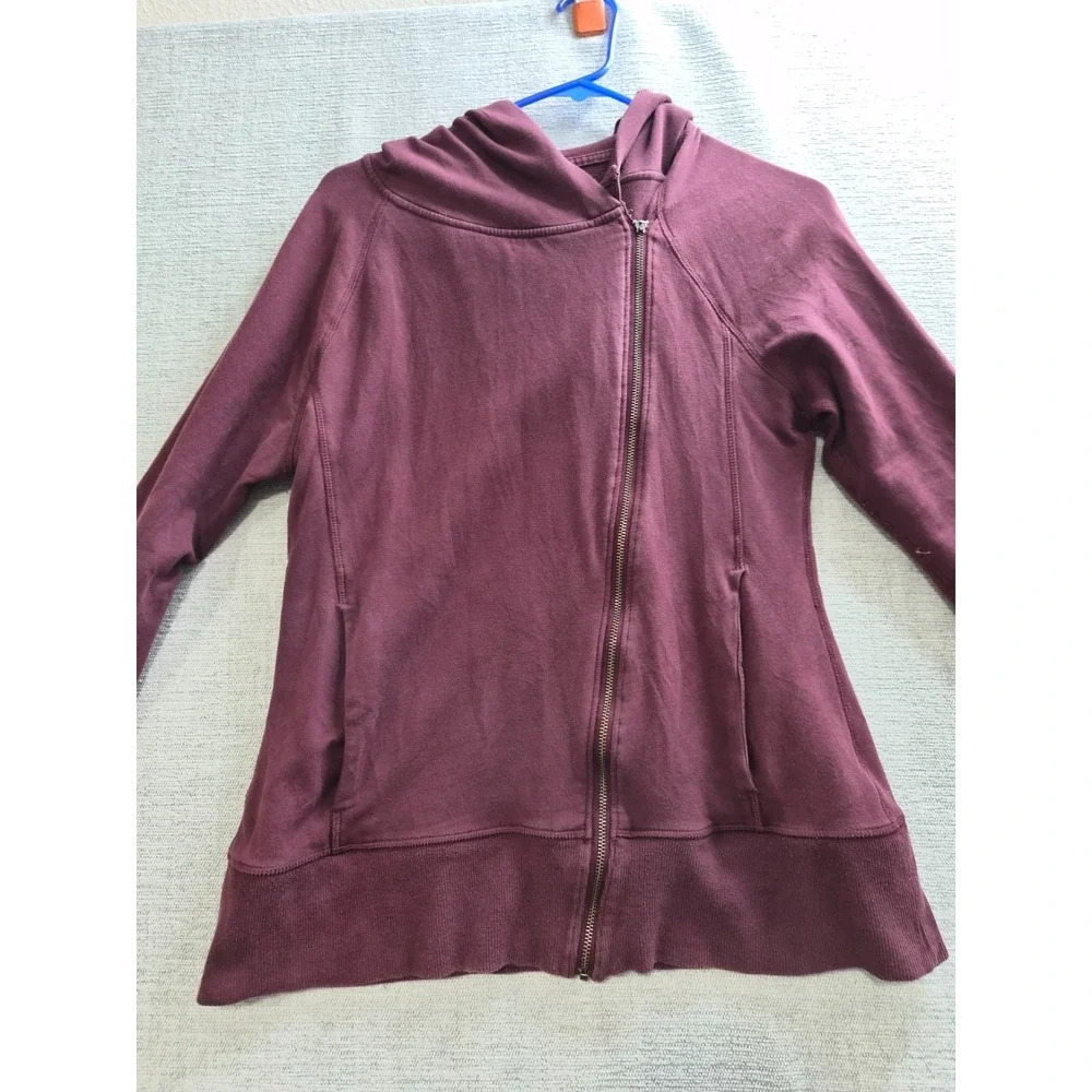 Nike Hoodie Womens Large Maroon Logo Cotton Fleece Lined Asymmetric Full Zip